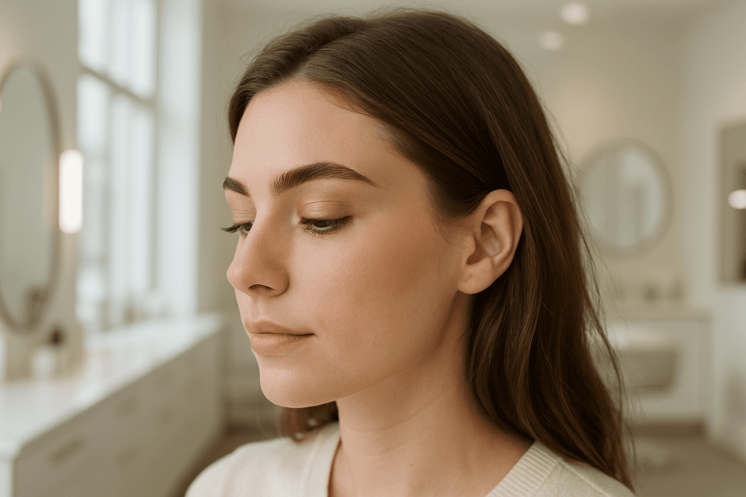 Close-up of well-shaped eyebrows after professional threading and reshaping at Iconbrows in Toronto